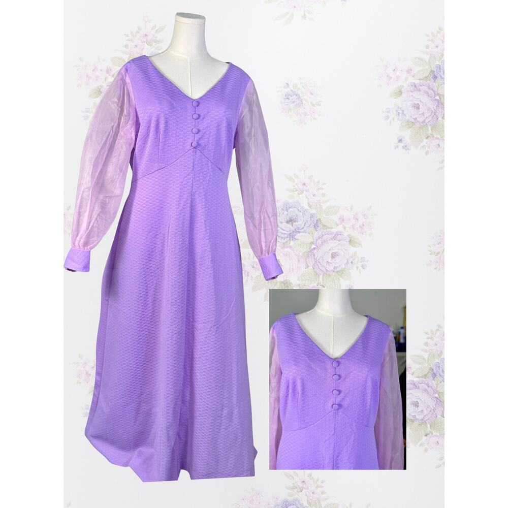 Volup Vintage 70s Prairie Lavender Empire Waist Poet Sleeve Maxi Dress XXL